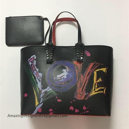 Chtistian Louboutin Black Graffiti Calf Tote Bag