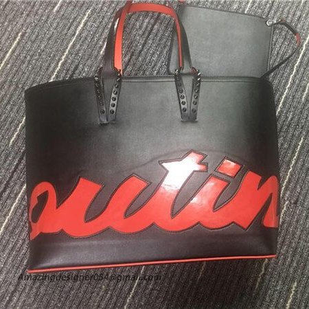 Chtistian Louboutin Black/Red/Black Print Calf Tote Bag