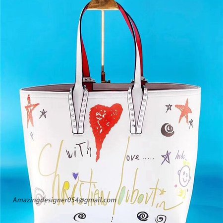 Chtistian Louboutin Multi/White Print Calf Tote Bag