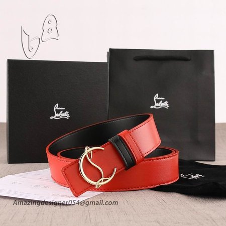 Christian Louboutin Belt 35mm Havane/bk/antic Red Leather