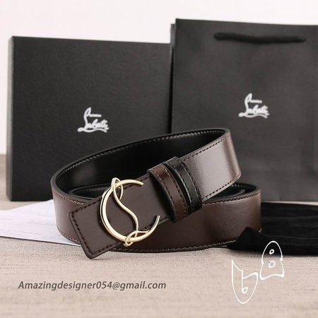 Christian Louboutin Belt 35mm Havane/bk/antic Dark Brown Leather