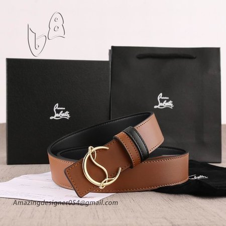 Christian Louboutin Belt 35mm Havane/bk/antic Brown Leather